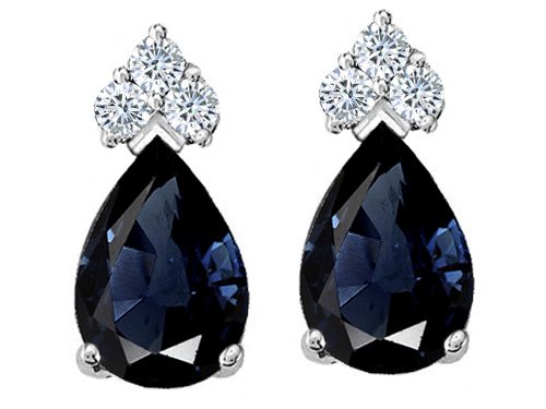 2.27 cts Genuine Sapphire and Diamond Earrings - 14kt White or Yellow Gold