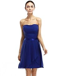 A-line Strapless Lace Natural   Waistline Chiffon Short Bridesmaid Dress  With a Sash 