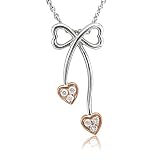Sterling Silver Bow tie and Heart Diamond Pendant Necklace-0.12 carat
