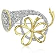 Christmas Horn with Ribbon Two Tone Brooch - Gold-Plated and Rhodium-Plated, Clear CZ