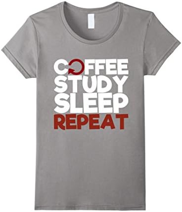 Women's Coffee Study Sleep Repeat Funny Student T-Shirt XL Slate