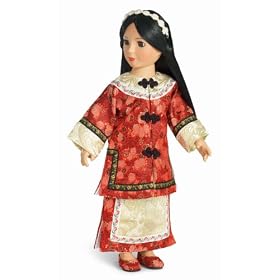 Lotus Flower Brocade Outfit ~ Includes Asian Princess Style Dress & Matching Shoes ~ fits the 18 inch Slim all Vinyl Dolls like Carpatina, Stardust Classics & Magic Attic