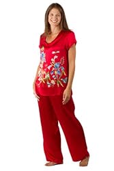 Women's Silk Pajamas Set - 100% Silk Red Pajamas (The Butterfly Garden) - Hand Painted & Hand Dyed - A Gift of Beauty & Art for Women
