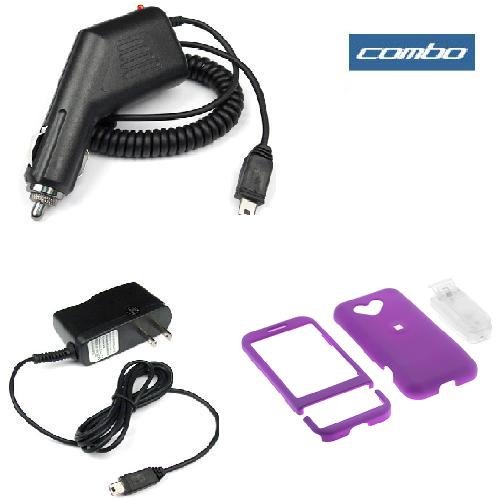 Solid Dark Purple Rubberized Snap On Crystal Case with Clip + Rapid Car Charger + Home Travel Charger for T-Mobile HTC G1 Google Phone Dream Smartphone