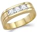 Solid 14k Yellow Gold Mens Three Stone CZ Cubic Zirconia Wedding Band Ring 1.0 ct