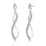 Modern Elegance: Sterling Silver Designer Inspired Interlocked Wave Dangle Post Earrings with CZ Diamonds