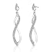 Modern Elegance: Sterling Silver Designer Inspired Interlocked Wave Dangle Post Earrings with CZ Diamonds