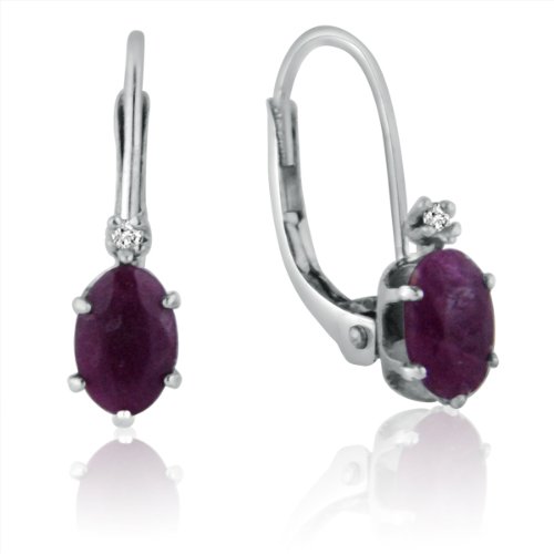 10K White Gold Ruby and Diamond Leverback Earrings (1.20ct tgw)