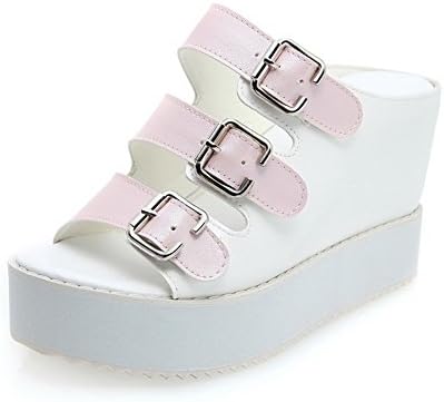 Kvoll Womens Open Toe High Heels PU Solid Slippers with Hollow Out, Pink, 37