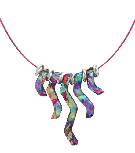 411lussp8qL Sterling Silver Jewelry: Sterling Silver Dichroic Glass Multi Color Pastel Bubble Texture Curves Necklace, 18"