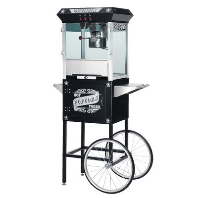 Great Northern Popcorn Black Paducah 8 Ounce Antique Popcorn Machine and Cart