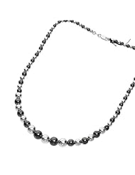 sterling silver and ruthenium plated 18" 4.1-10.2mm polish alternate round black and white bead graduated necklace with lobster clasp 18 inches long