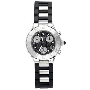 Cartier Women's W10198U2 Must 21 Chronoscaph Stainless Steel and Black Rubber Chronograph Watch by Cartier