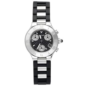 Cartier Ladies Must 21 Chronoscaph Stainless Steel and Black Rubber Chronograph Watch #W10198U2