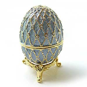 Indigo Blue Faberge style Egg Box & Jewelry Ring Insert Swarovski Crystals 24K Gold Trinket FREE SHIP! Certificate of Authenticity