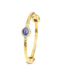 Sterling Silver - Silver & Cabochon Amethyst CZ Bangle