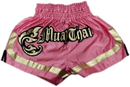 Woldorf USA MMA Boxing Muay Thai Shorts in Satin Royal pink Gold cutt letters