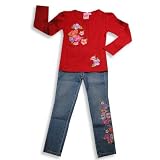Lipstik - Girls Long Sleeve Denim Pant Set, Red, Blue