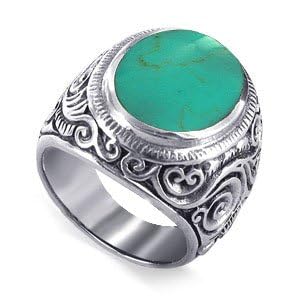 Reconstituted Turquoise Band Silver Chunky Ring Size 11