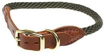 AKC Leather & Rope Dog Collar, 18-21-Inch, Green