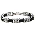 Stainless Steel and Rubber Men's Bracelet with Spring Links