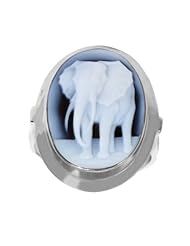 Sterling Silver Italian Blue Agate Elephant Cameo Ring