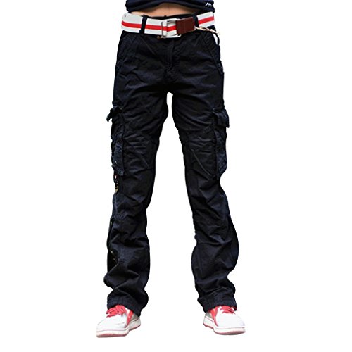 Women's Casual Cargo Pants Solid Military Army Styles Cotton Trousers Black M