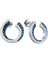 10K White Gold 0.75CT Blue & White Round Cut Diamond Fashion Earring