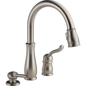 Delta Faucet 978-SSSD-DST Leland Single Handle Pull-Down Kitchen Faucet with Soap Dispenser, Stainless