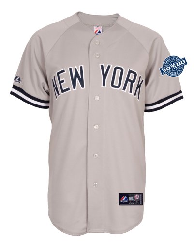 MLB Men's New York Yankees Derek Jeter Short Sleeve 6 Button Replica Road Jersey with 3,000 Hits Patch (Road Gray, Small)