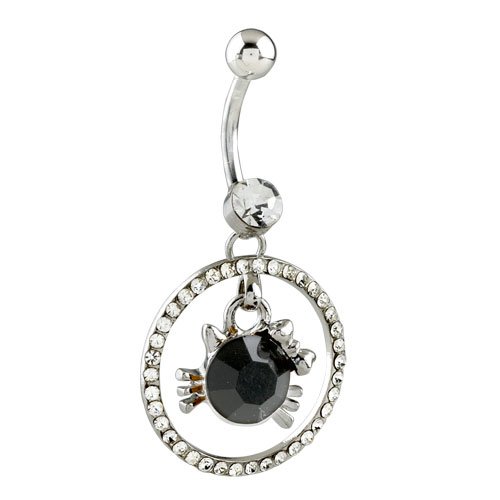 Circle Black Cat Belly Button Ring Navel Piercing Bar Body Jewelry
