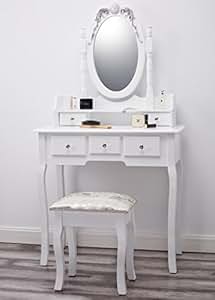 CAPRI AGTC0010 Chaise pour coiffeuse Blanc &Meuble Miroir de chambre