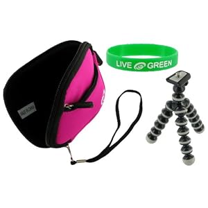Neoprene Sleeve (Hot Pink) Case and Premium Tripod for Nikon Coolpix S640 Digital Camera Precious Pink
