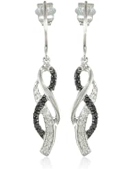 10K White Gold Black and White Diamond Cross Over Earrings (1/4 cttw, I-J Color, I2-I3 Clarity)