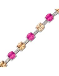 Sterling Silver Champagne & Dark Pink CZ Bracelet - 7 Inch