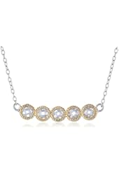Gold-Plated Sterling Silver Two-Tone Cubic Zirconia Five-Stone Bar Neckalce (0.5 cttw), 16"