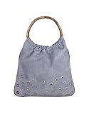 Fontanelli Grommet Denim and Leather Large Tote Bag