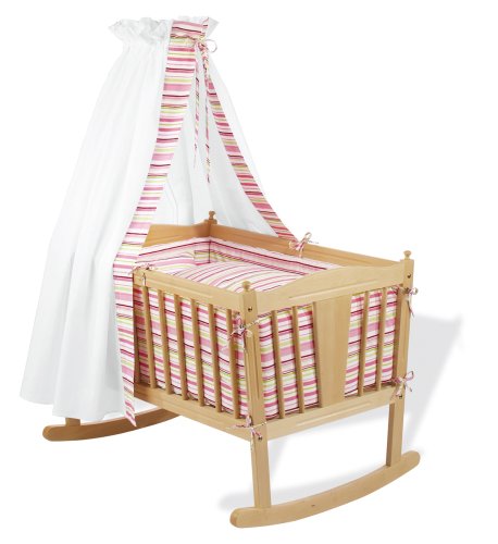 Pinolino 63585-7 - Textile Ausstattung f&uuml;r Wiegen, 4-tlg., Streifen rosa/gr&uuml;n Preisvergleich