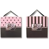 Trend Lab Striped and Dot Two Picture Frame Set in Brown/Pink