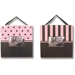 Trend Lab Striped and Dot Two Picture Frame Set in Brown/Pink
