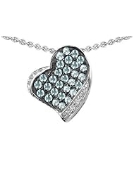 Original Star K (tm) Heart Shape Love Pendant With Simulated Aquamarine in 925 Sterling Silver