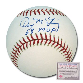 Denny McLain Detroit Tigers MLB Hand Signed Rawlings Baseball with 68 MVP Inscription
