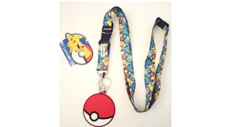 Pokemon Balbasaur, Squirttle, Charmander, Pikachu Print Breakable Lanyard and Bonus Pokeball Rubber Keychain