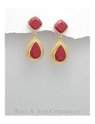 Ruby Earrings In Brass
