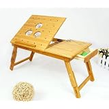 MULTI-FUNCTIONAL LAPTOP & READING BAMBOO STAND WITH 3 INTERNAL COOLING FANS / LAP DESK / BREAKFAST BAMBOO BED TRAY, ALL NATURAL AND ENVIRONMENTAL FRIENDLY BAMBOO WOOD LAPTOP STAND AND TRAY, LAPTOP TABLE FOR BED OR COUCH