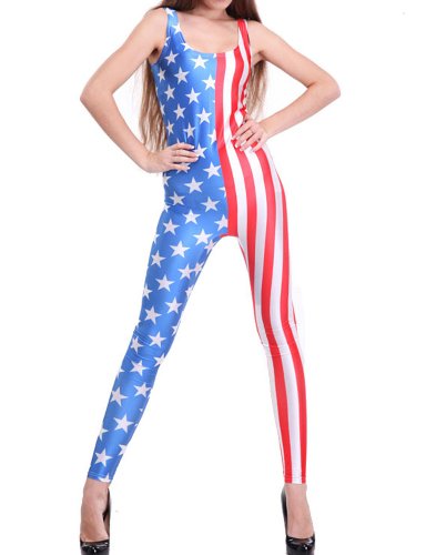 Pink Queen® Womens Digital Print Galaxy Sleeveless Bodysuit Jumpsuit Leotards