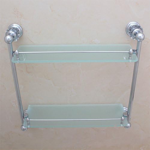 YIT Double Bathroom Glass Shelf with Two Polished Rose Gold Finish Brackets Brass made Toughened Safety Mounted Glass shelf