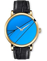 SPRAWL Aanalog Fashion Series Gold Ladies Watches of Genuine Black Leather Strap,Unique Wrist Watch for Women Girls Designed with Black lines blue background