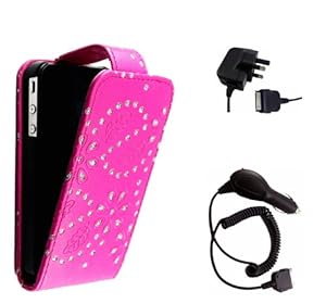 5 IN 1 BUNDLE OFFER BUY AN IPHONE 4 4S PINK GLITTER POUCH + MAIN CHARGER + CAR CHARGER + SCREEB GUARD + SCREEN CLEANING CLOTH ALL TOGETHER IN CHEAP PRICE OFFER