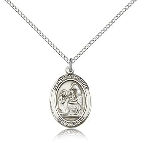.925 Sterling Silver St. Saint Catherine of Siena Medal Pendant 3/4 x 1/2" Inches 8014SS--Comes With An 18" Inch .925 Sterling Silver Lite Curb Chain In A Grey Velvet Gift Box Patron Saint of Fire Prevention